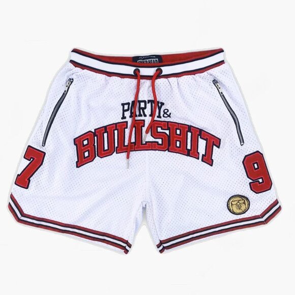 SNKR HEAD Cut & Sew Party & Bullsh*t White Zipper Pocket Shorts - Picture 1 of 9
